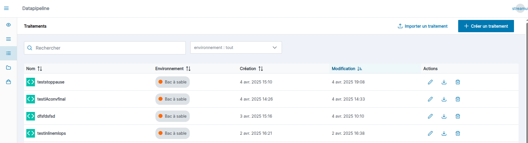 Liste des traitements